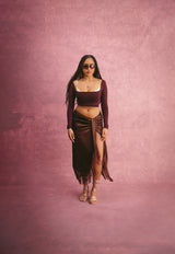 Silky Fringe Skirt in Chocolate
