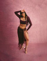 Silky Fringe Skirt in Chocolate