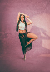 Silky Fringe Skirt in Chocolate